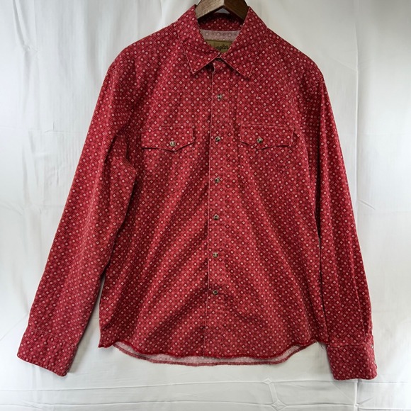 Wrangler Other - Wrangler Western Shirt Mens Large Red Geometric Pearl Snap Retro 112375546